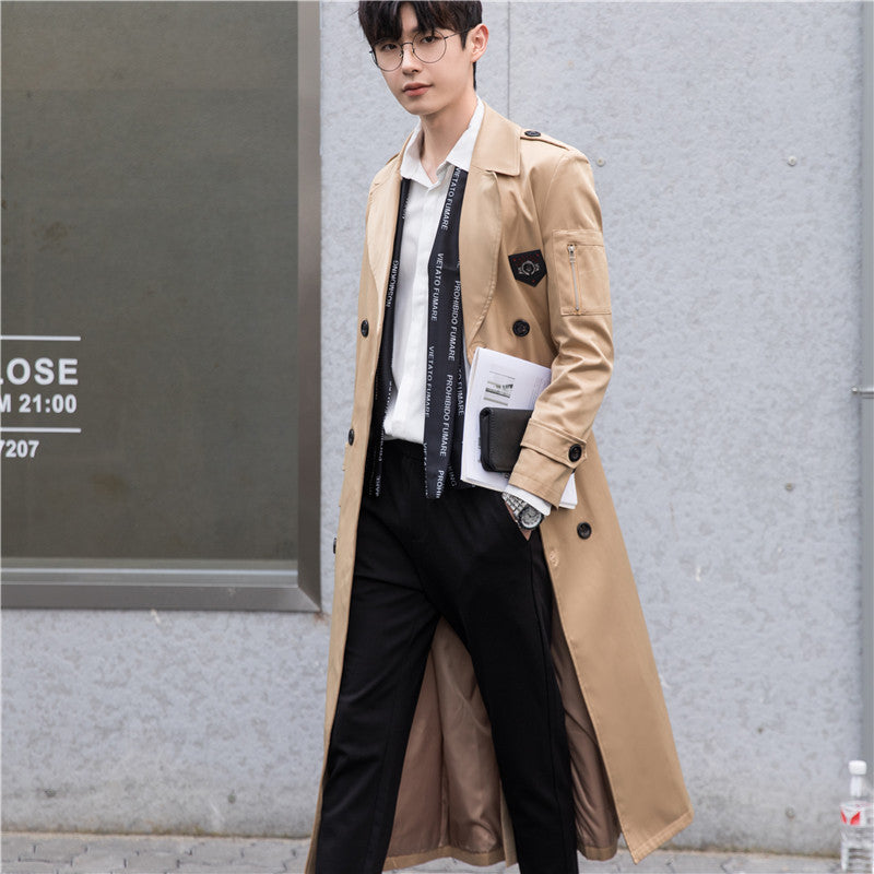 Herren Lang geschnittener Trenchcoat im modernen Citystil mit Ärmel-Reißverschluss und Schalkragen Drune