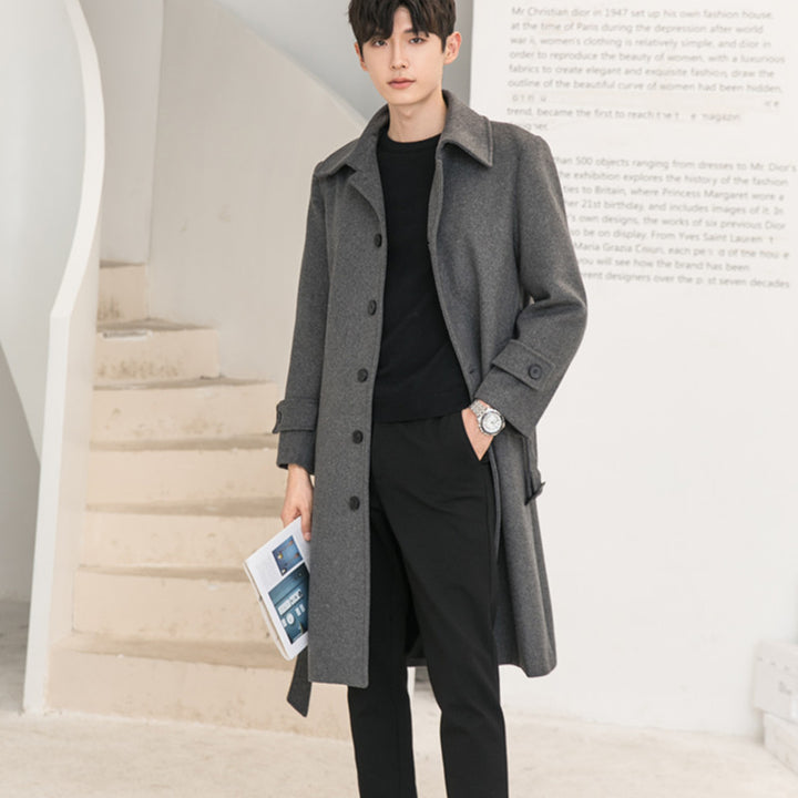 Herren Longline-Wollmix-Mantel mit verdeckter Knopfleiste und Schalkragen Drune