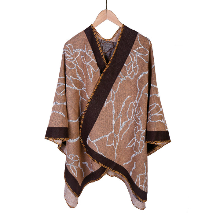 Damen Oversize-Strickruana mit floraler Kontraststickerei Drune