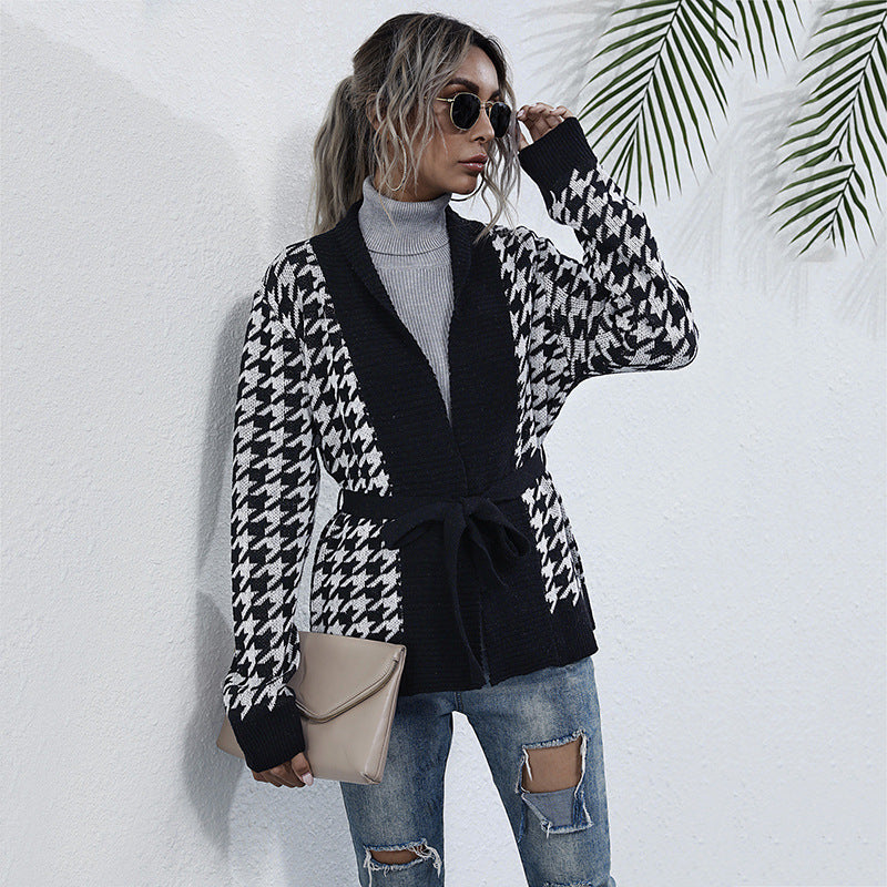 Damen Modischer Cardigan mit Bicolor-Hahnentritt Drune