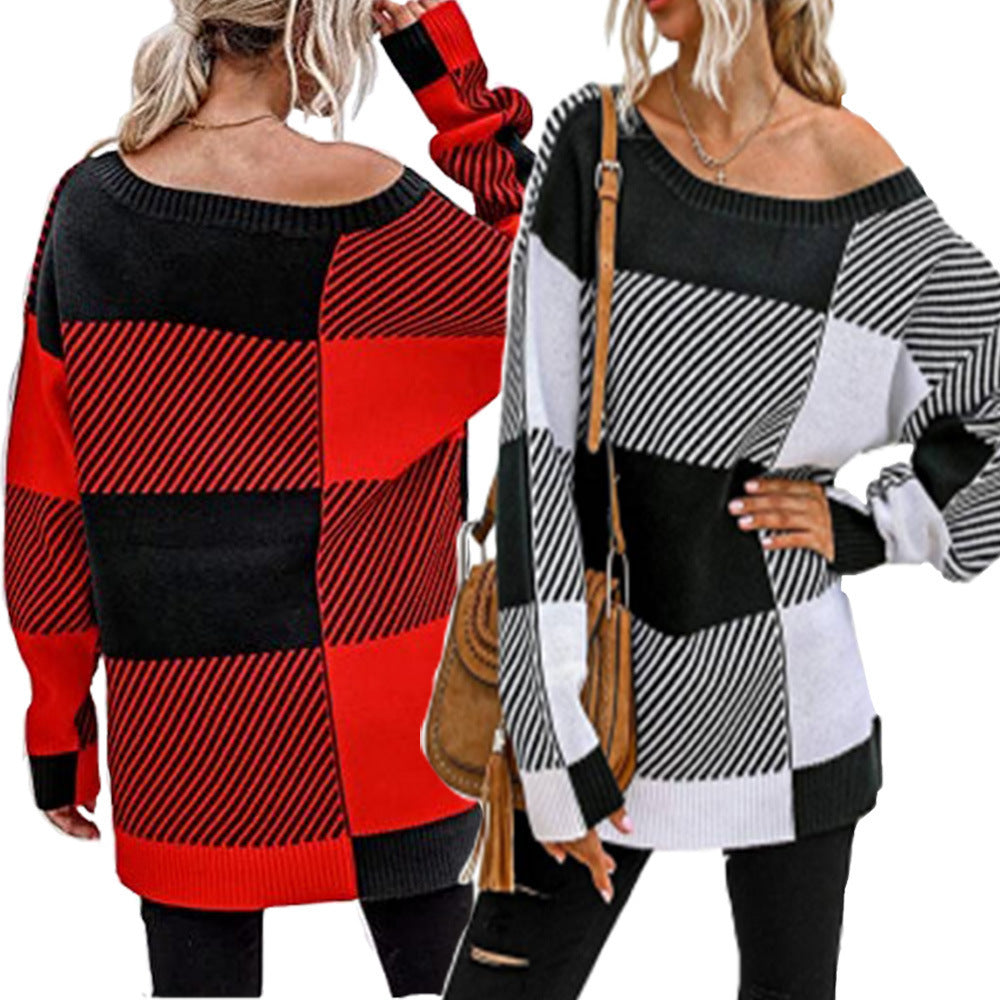 Damen lässiger Oversize-Pullover mit modernen Blockstreifen Drune