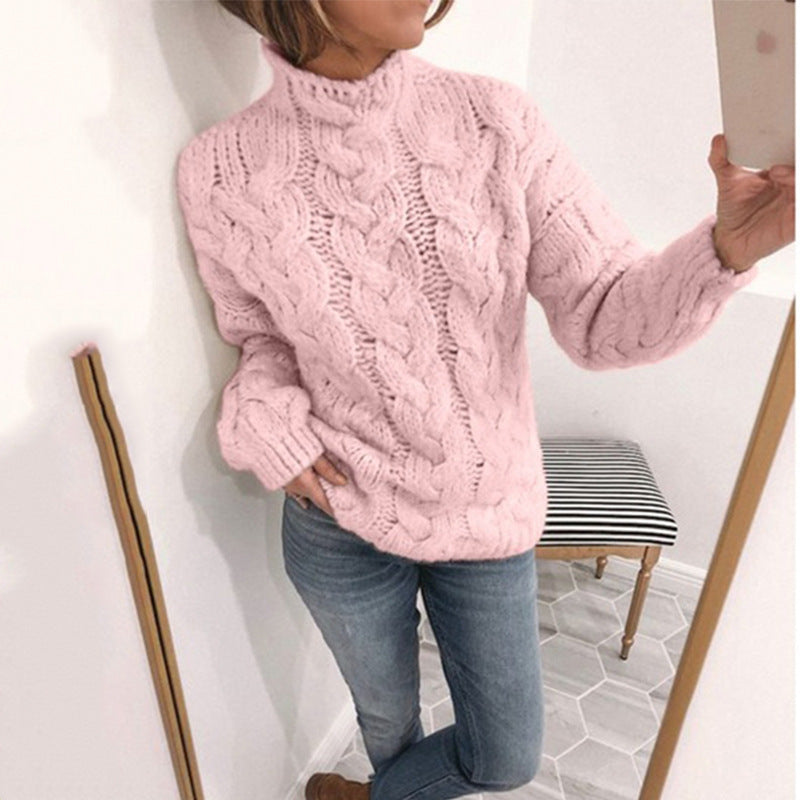 Damen Grobstrickpullover mit Kunststrickmuster und hohem Kragen Drune