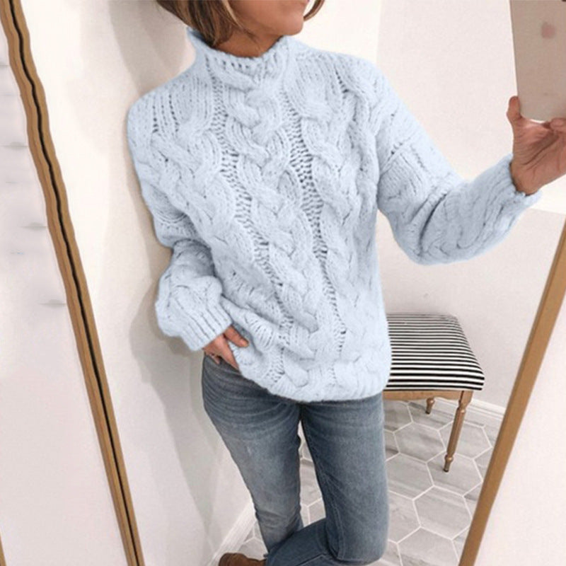 Damen Grobstrickpullover mit Kunststrickmuster und hohem Kragen Drune