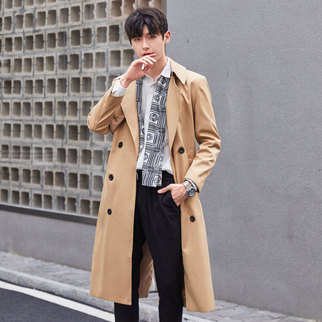 Herren Leichter Trenchcoat mit Doppelreiher, tailliertem Schnitt und windabweisender Oberfläche Drune