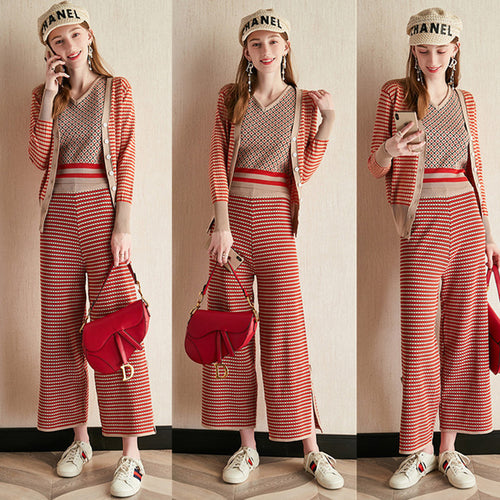 Damen modernes Strickensemble mit tiefem V-Ausschnitt und dekorativen Knöpfen Drune