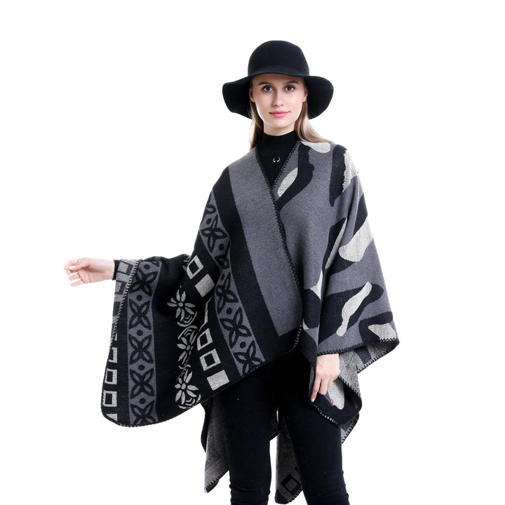 Damen Jacquard‑Strickruana im Oversize‑Fall mit grafischer Musterung Drune