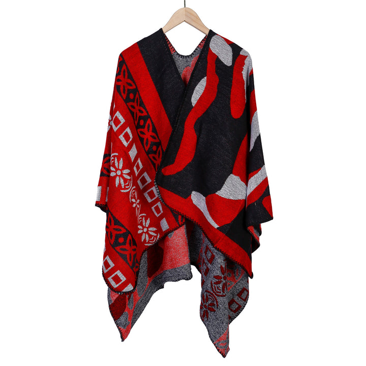 Damen Jacquard‑Strickruana im Oversize‑Fall mit grafischer Musterung Drune