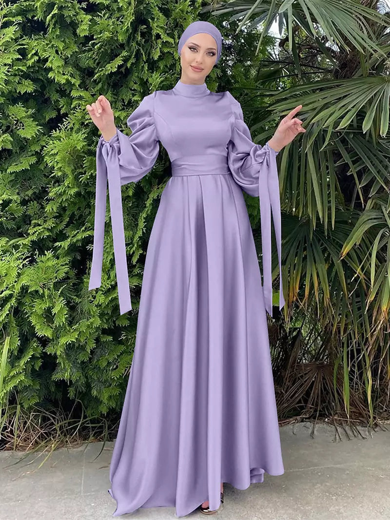 Drune | Elegantes Frauen Muslimisch Islamisch Saati Grosgrain Einfarbig Maxi Kleid Mit Gürtel