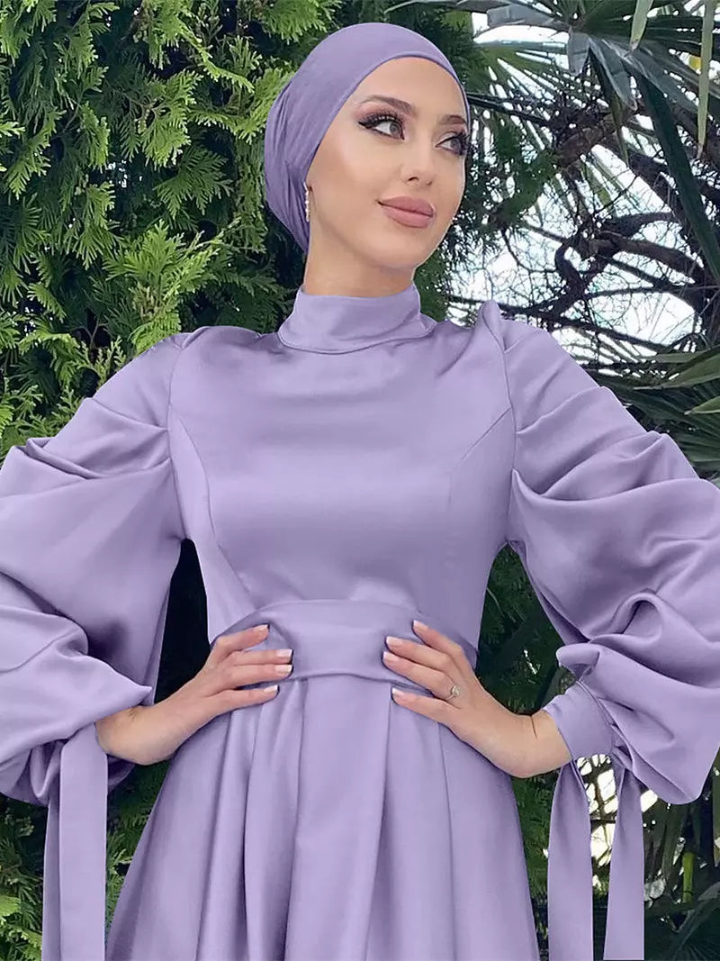 Drune | Elegantes Frauen Muslimisch Islamisch Saati Grosgrain Einfarbig Maxi Kleid Mit Gürtel