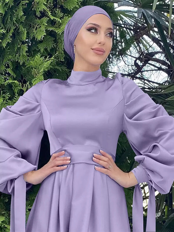Drune | Elegantes Frauen Muslimisch Islamisch Saati Grosgrain Einfarbig Maxi Kleid Mit Gürtel
