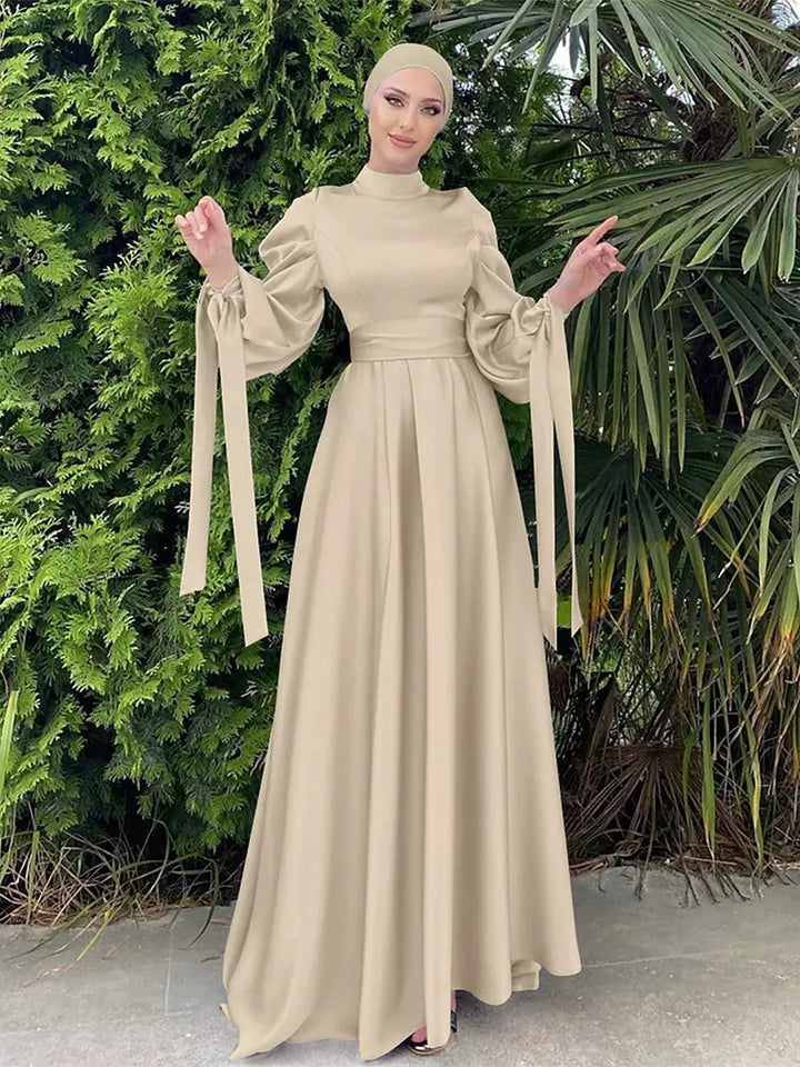 Drune | Elegantes Frauen Muslimisch Islamisch Saati Grosgrain Einfarbig Maxi Kleid Mit Gürtel