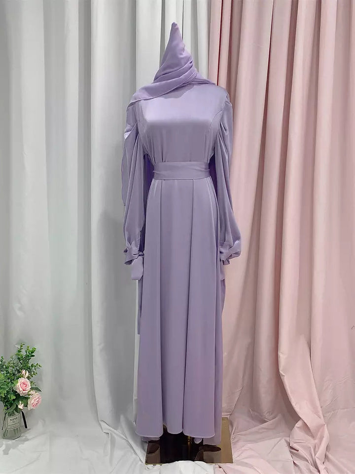 Drune | Elegantes Frauen Muslimisch Islamisch Saati Grosgrain Einfarbig Maxi Kleid Mit Gürtel