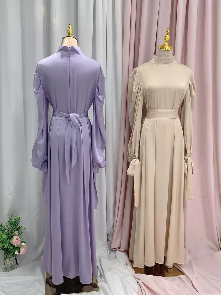 Drune | Elegantes Frauen Muslimisch Islamisch Saati Grosgrain Einfarbig Maxi Kleid Mit Gürtel