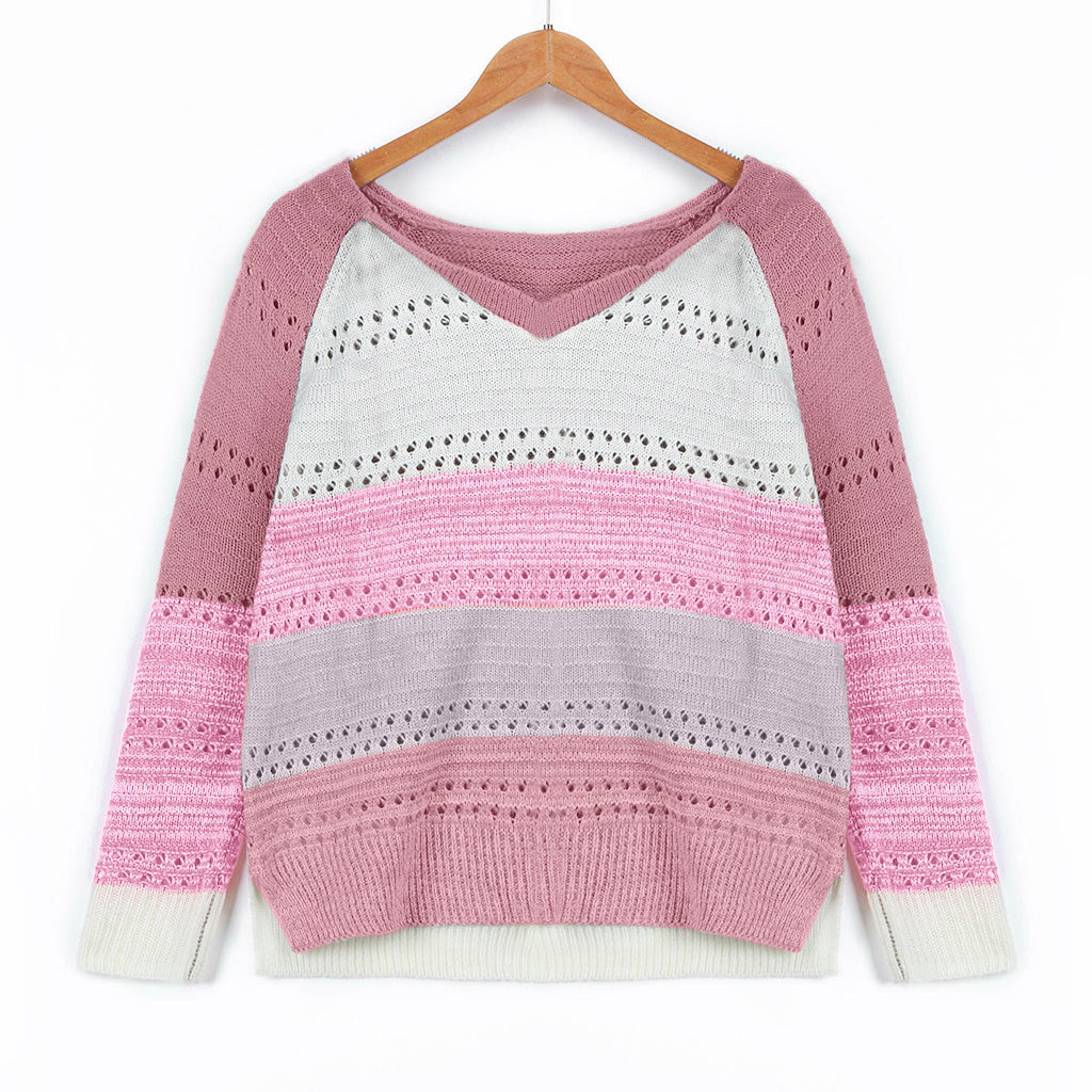 Damen Strickpullover mit V‑Ausschnitt, lockerem Oversize‑Schnitt und Ajour‑Muster Drune
