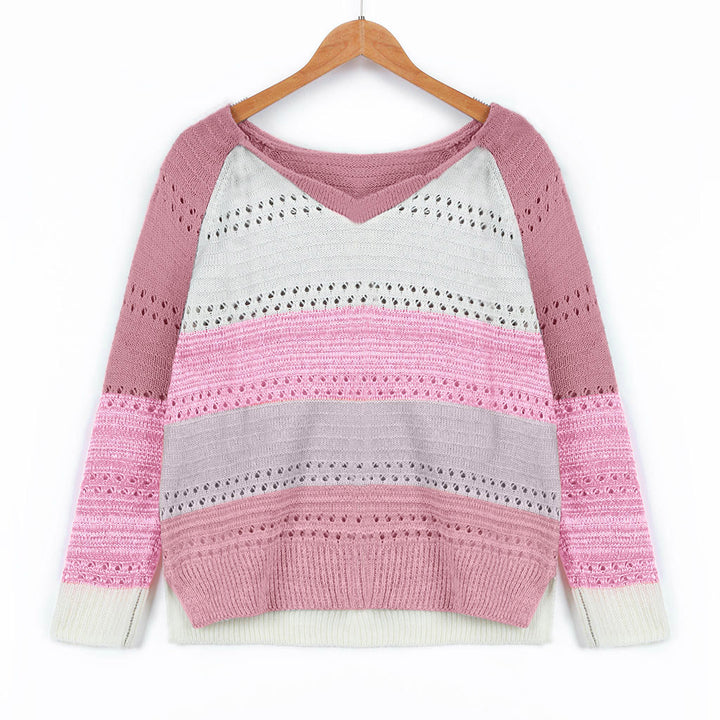 Damen Strickpullover mit V‑Ausschnitt, lockerem Oversize‑Schnitt und Ajour‑Muster Drune