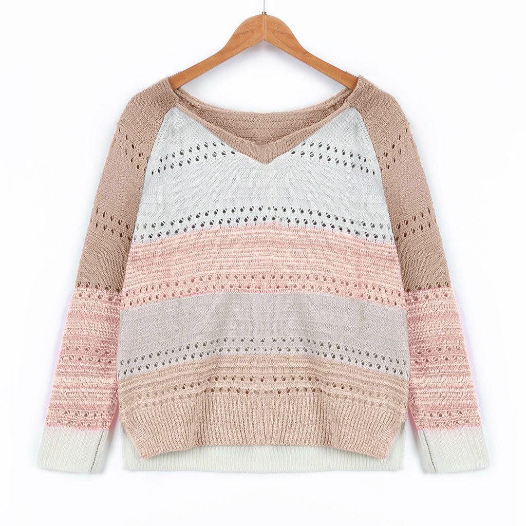 Damen Strickpullover mit V‑Ausschnitt, lockerem Oversize‑Schnitt und Ajour‑Muster Drune