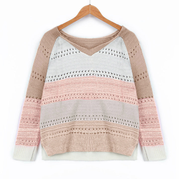Damen Strickpullover mit V‑Ausschnitt, lockerem Oversize‑Schnitt und Ajour‑Muster Drune