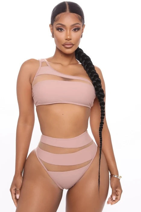 Damen Hochgeschnittener Bikini mit transparenten Einsätzen Drune