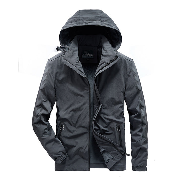 Herren wasserabweisende Softshelljacke mit Kapuze, reflektierenden Chevron-Streifen und Reißverschlusstaschen Drune