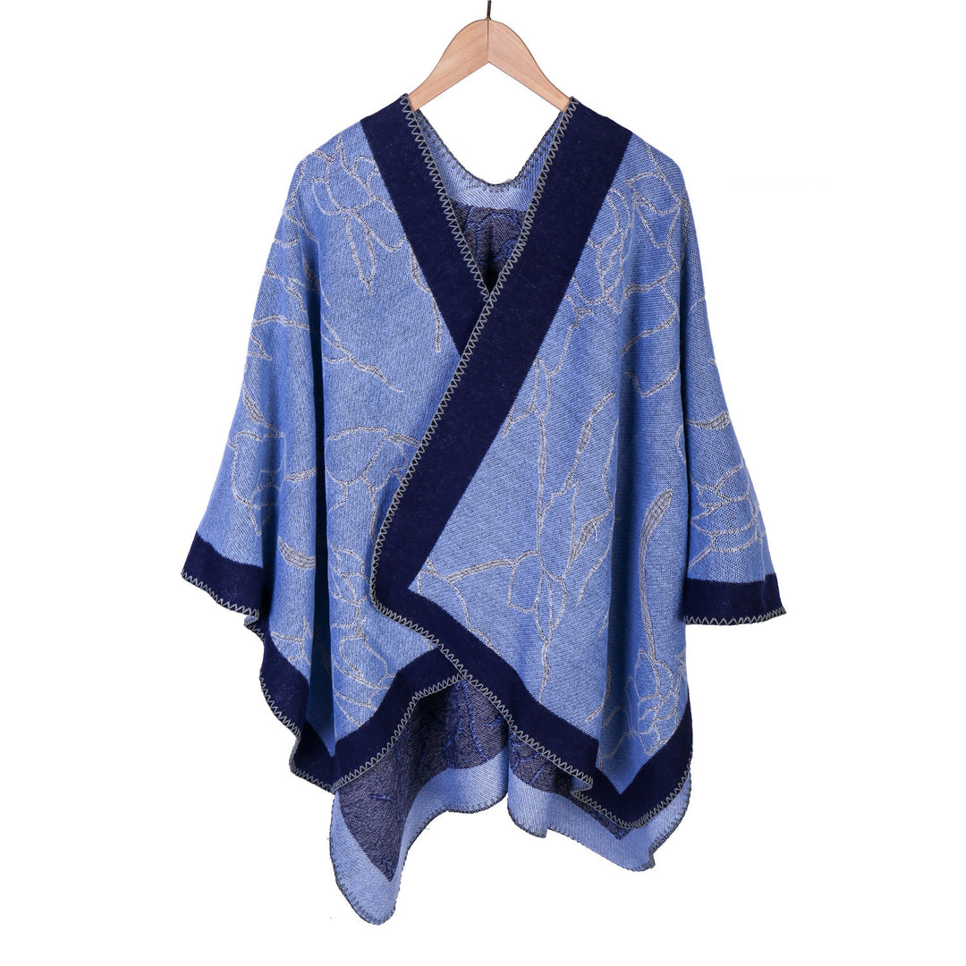 Damen Oversize-Strickruana mit floraler Kontraststickerei Drune