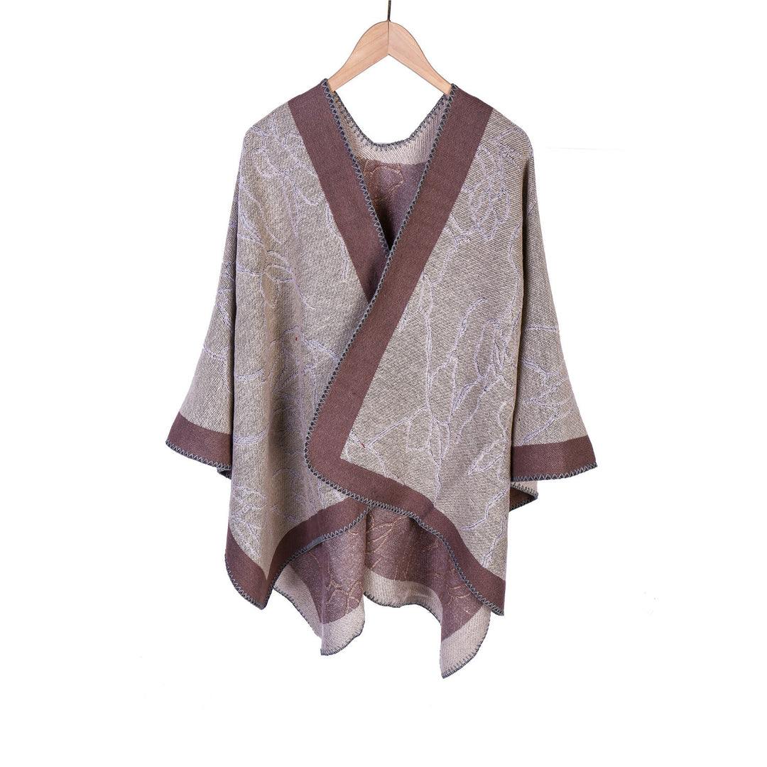 Damen Oversize-Strickruana mit floraler Kontraststickerei Drune