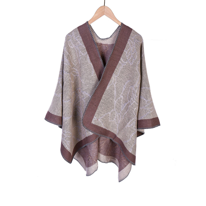 Damen Oversize-Strickruana mit floraler Kontraststickerei Drune