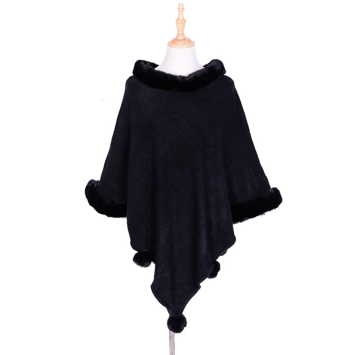 Damen Ruana-Poncho mit Kunstfellbesatz, Kaschmir-Touch und Bommel-Saum Drune