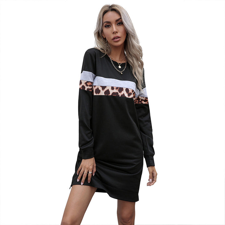 Damen lässiges Sweatshirt-Kleid mit Tiermuster und strukturierten Ärmeln Drune
