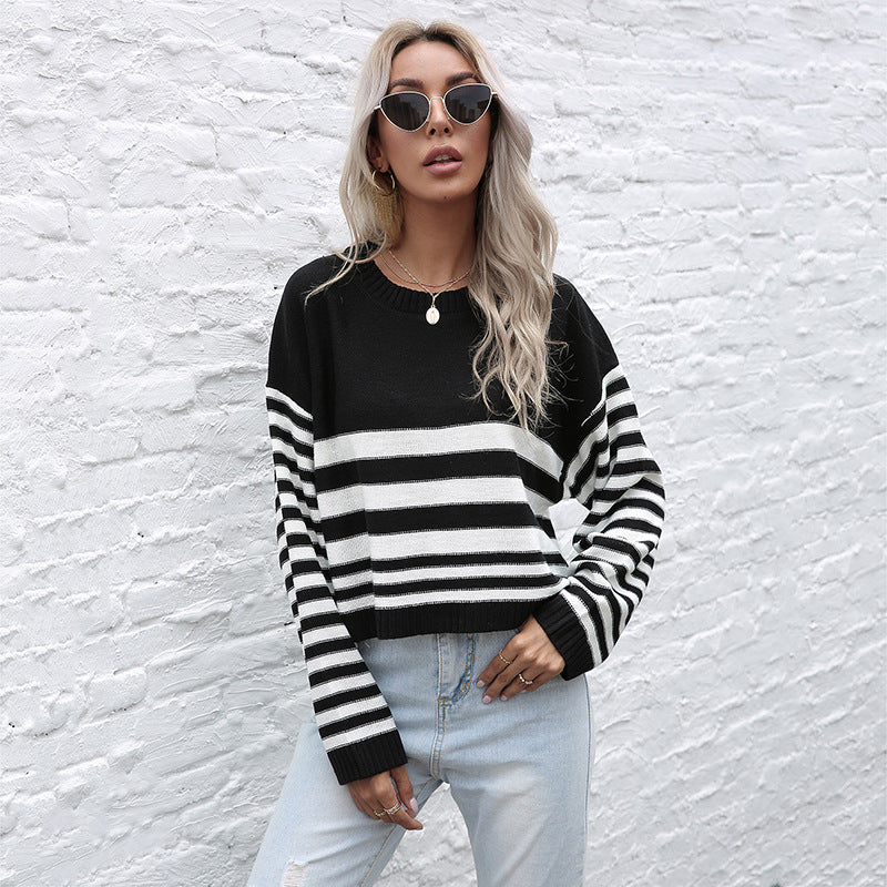 Damen Oversize-Feinstrickpullover mit Block- und Querstreifen Drune