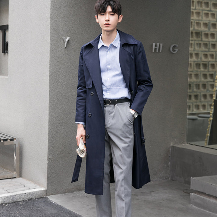 Herren Leichter Trenchcoat mit Doppelreiher, tailliertem Schnitt und windabweisender Oberfläche Drune