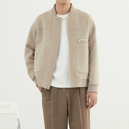 Herren Kurzjacke im Blouson-Stil aus Wollmix mit Rippkragen, Reißverschluss und Brusttasche Drune