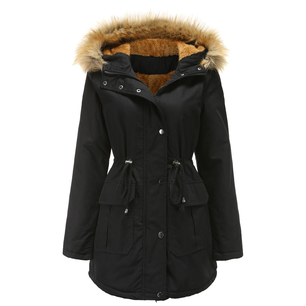 Damen warme Outdoor-Parka mit abnehmbarer Kapuze und luxuriösem Kunstfell Drune