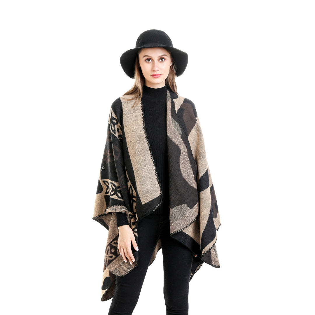Damen Jacquard‑Strickruana im Oversize‑Fall mit grafischer Musterung Drune