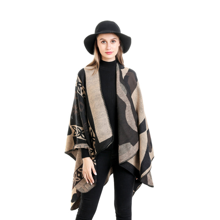 Damen Jacquard‑Strickruana im Oversize‑Fall mit grafischer Musterung Drune