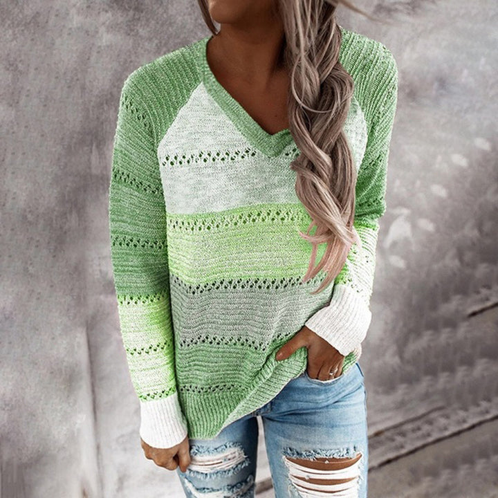 Damen Strickpullover mit V‑Ausschnitt, lockerem Oversize‑Schnitt und Ajour‑Muster Drune