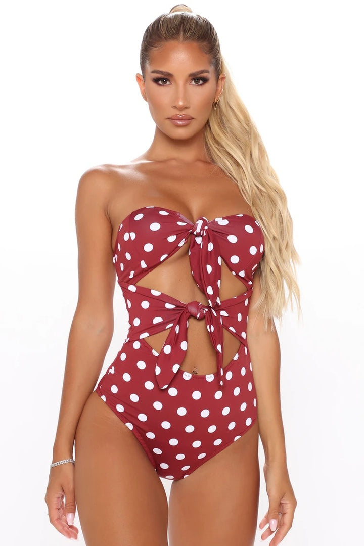 Damen Einteiliger Badeanzug mit verspieltem Knotendesign und Cut-Outs Drune