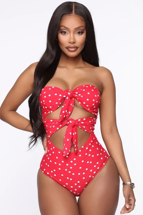 Damen Einteiliger Badeanzug mit verspieltem Knotendesign und Cut-Outs Drune