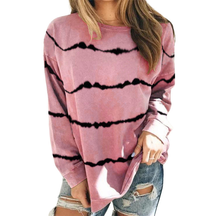 Damen Oversize Langarmshirt im Batik‑Look mit Rundhalsausschnitt und lockerer Passform Drune