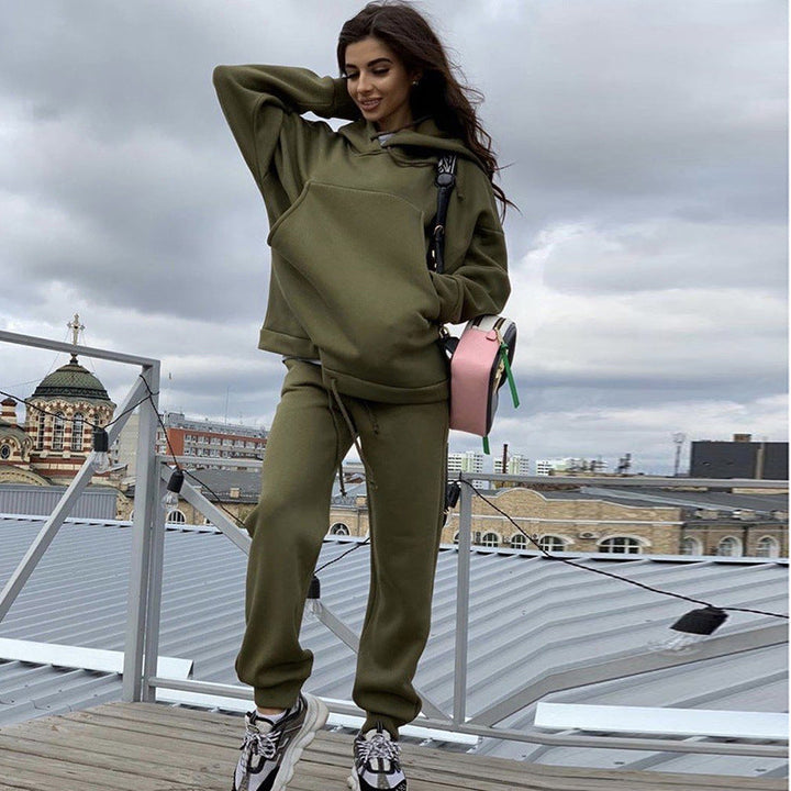 Damen lässiges Set mit Kapuzensweatshirt und bequemen Jogginghosen Drune