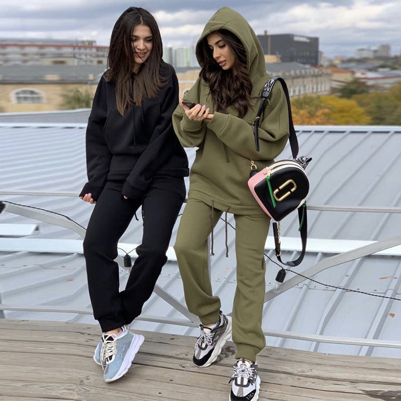 Damen lässiges Set mit Kapuzensweatshirt und bequemen Jogginghosen Drune