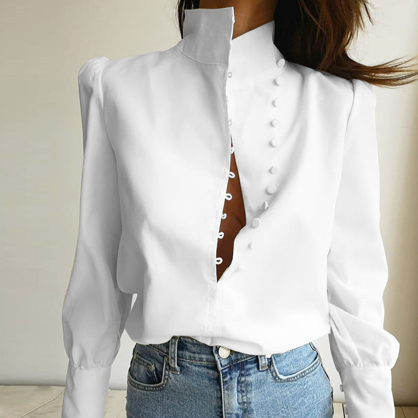 Drune | Viktorianisch Inspirierte Bluse mit Hohem Kragen