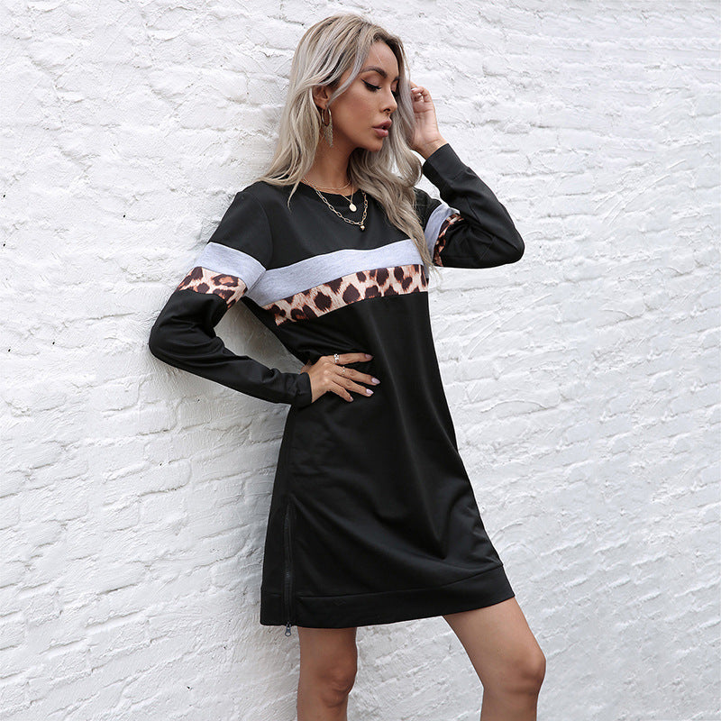 Damen lässiges Sweatshirt-Kleid mit Tiermuster und strukturierten Ärmeln Drune
