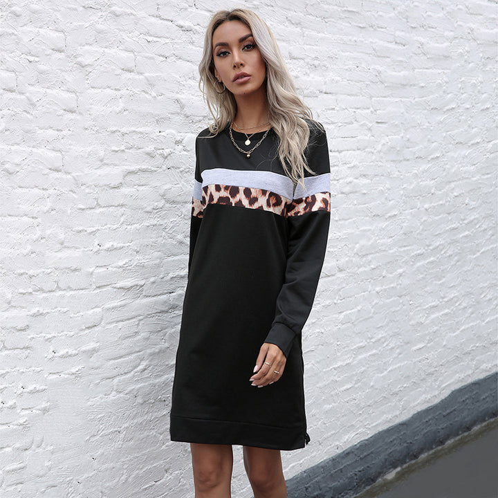 Damen lässiges Sweatshirt-Kleid mit Tiermuster und strukturierten Ärmeln Drune