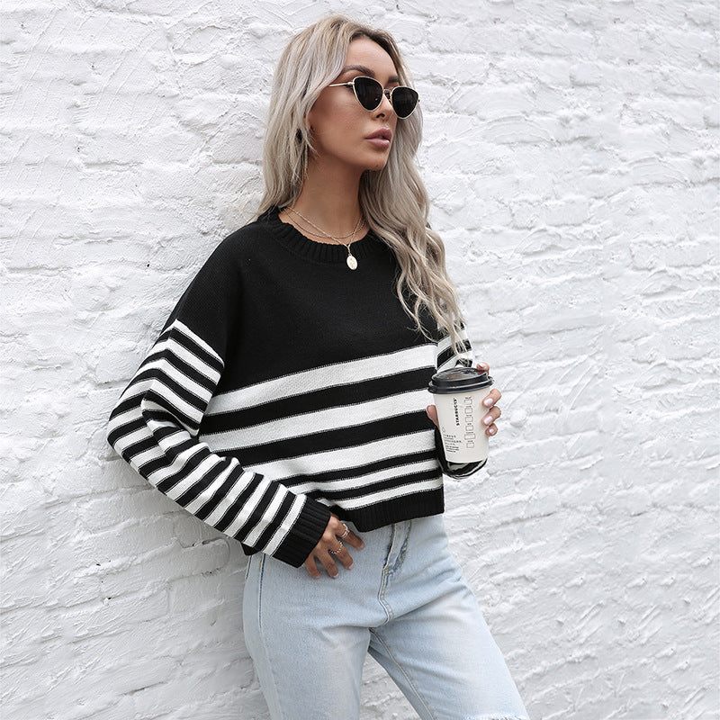 Damen Oversize-Feinstrickpullover mit Block- und Querstreifen Drune