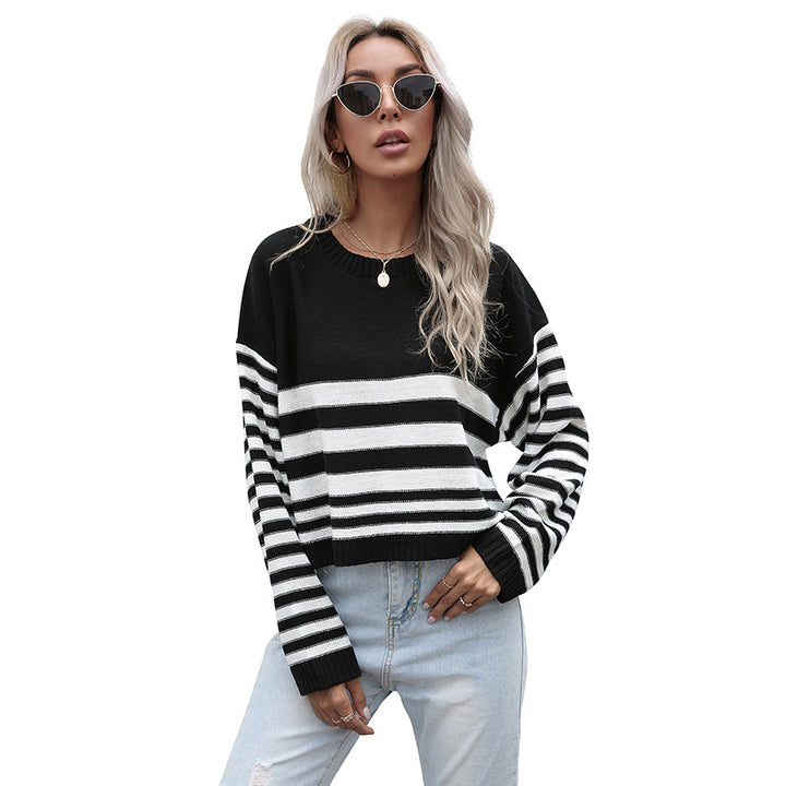 Damen Oversize-Feinstrickpullover mit Block- und Querstreifen Drune