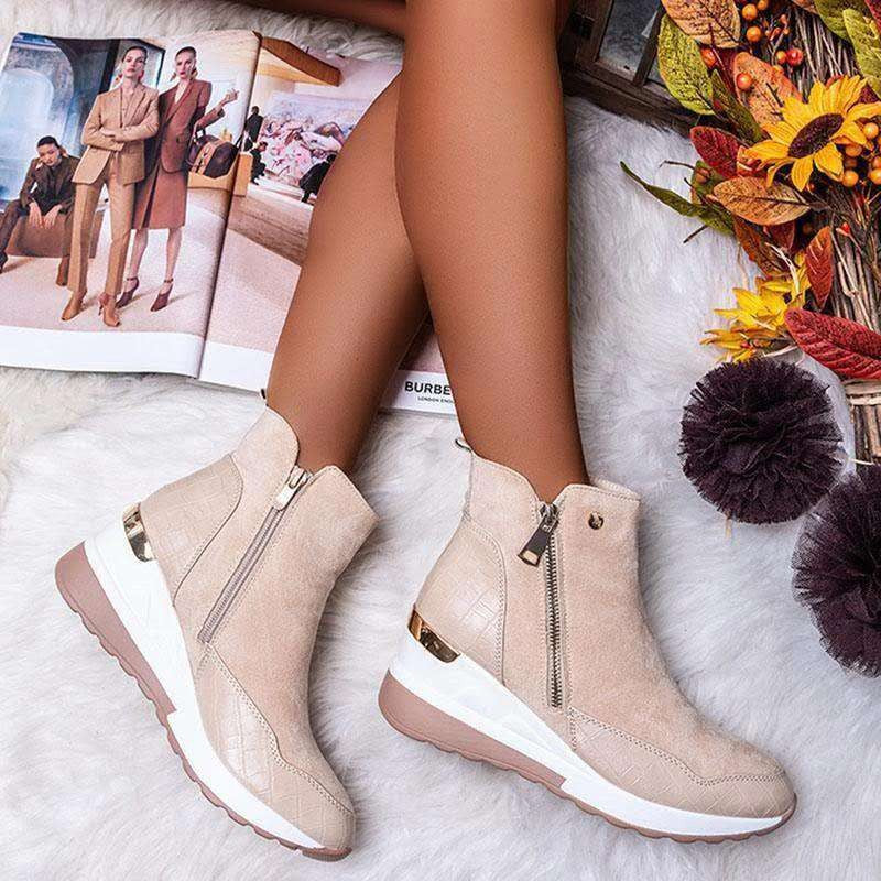 Damen Sportliche Keilabsatz-Sneaker-Stiefelette mit Kroko-Prägung und seitlichem Reißverschluss Drune