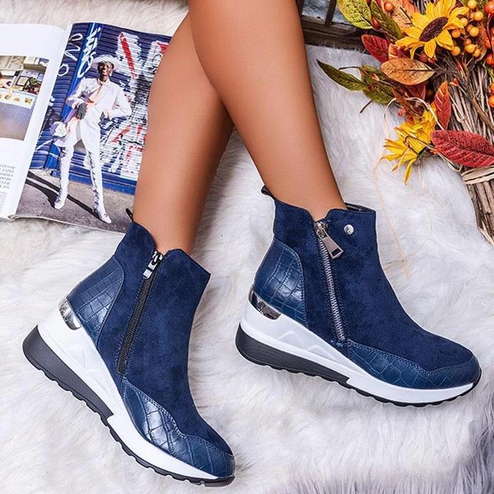 Damen Sportliche Keilabsatz-Sneaker-Stiefelette mit Kroko-Prägung und seitlichem Reißverschluss Drune