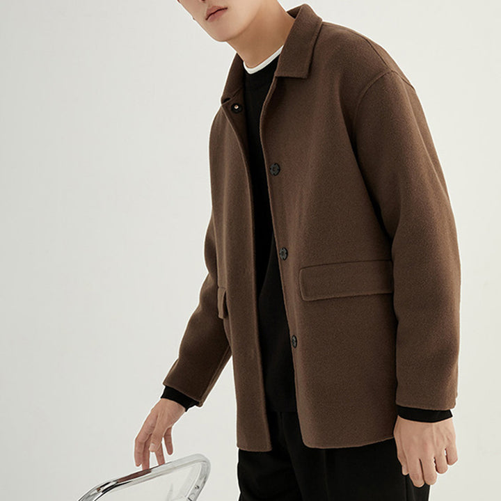 Herren Oversize Woll‑Mischjacke mit Hemdkragen und aufgesetzten Taschen Drune