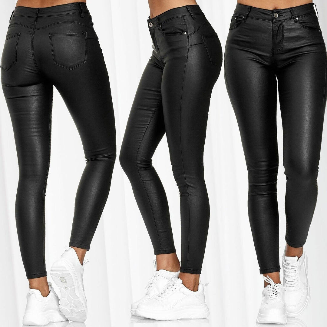 Damen nan highwaist vegane Lederleggings mit hoher Elastizität und Five-Pocket-Optik Drune