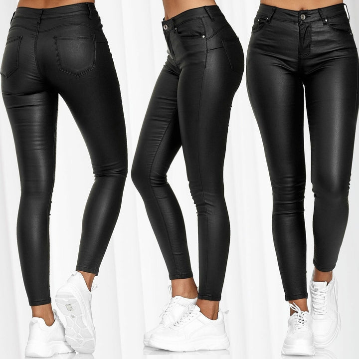 Damen nan highwaist vegane Lederleggings mit hoher Elastizität und Five-Pocket-Optik Drune